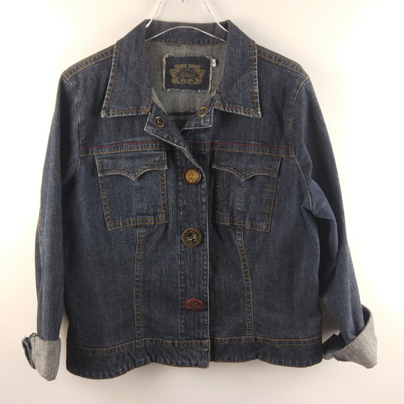 NEW ARRIVAL! CAbi Dark Wash Jean Jacket Snap Front - Picture 2 of 8